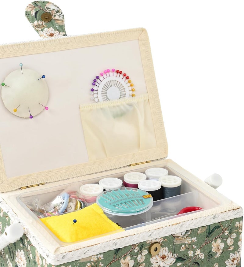 FOPUGT Sewing Basket - Medium Sewing Box for Sewing Supplies, Sewing Organizer Box Sewing Kit Storage Christmas Gift for Sewing Enthusiast (Bean Green) - Image 2